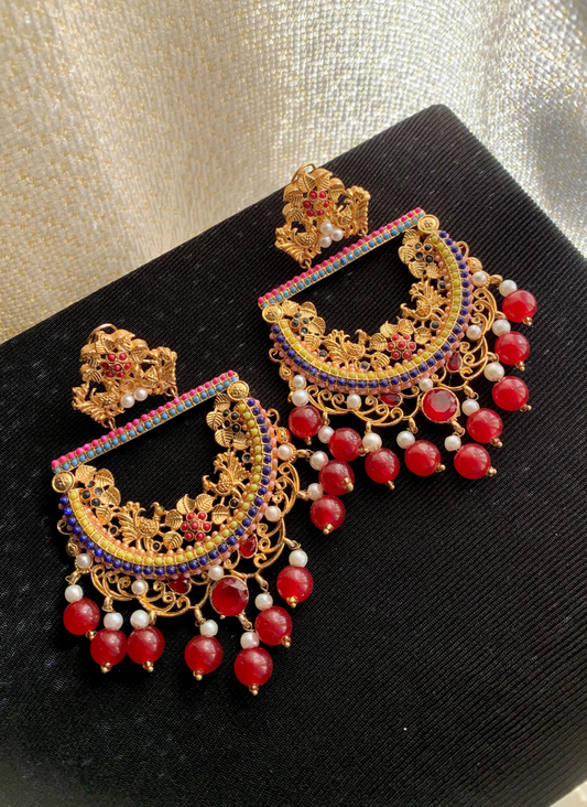 Peacock Earrings Red ER-900
