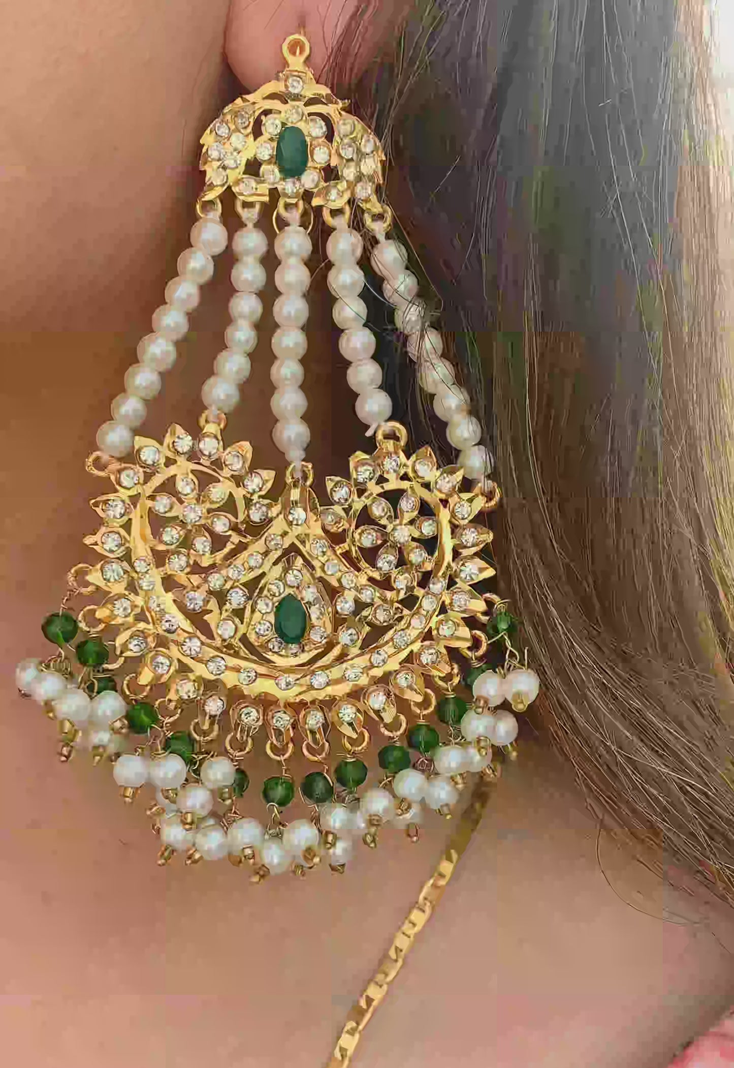 Dangle Pearl Green Earrings ER-909