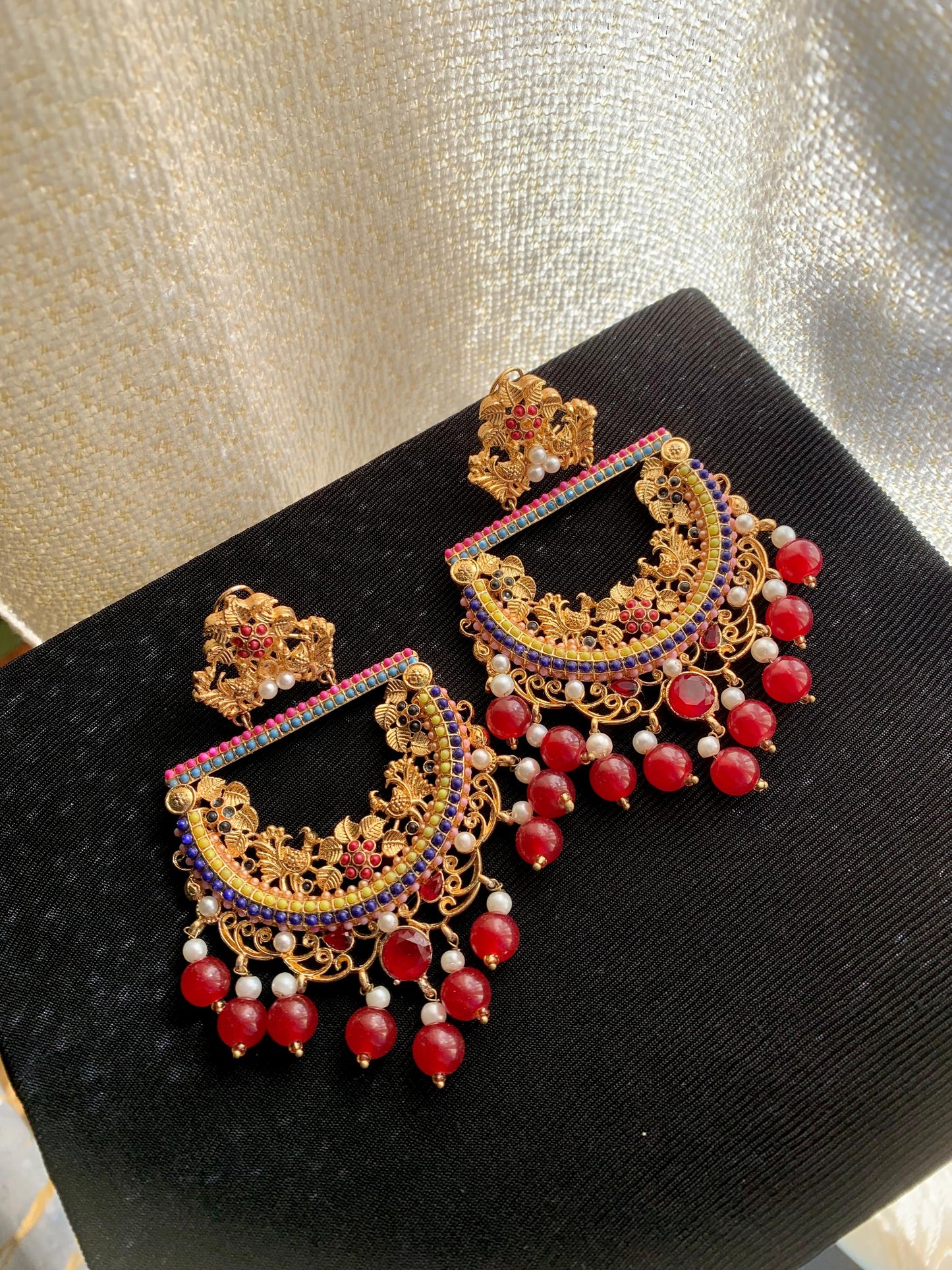 Peacock Earrings Red ER-900