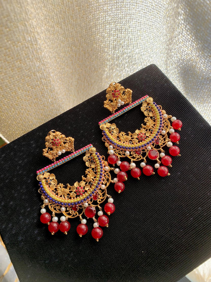 Peacock Earrings Red ER-900