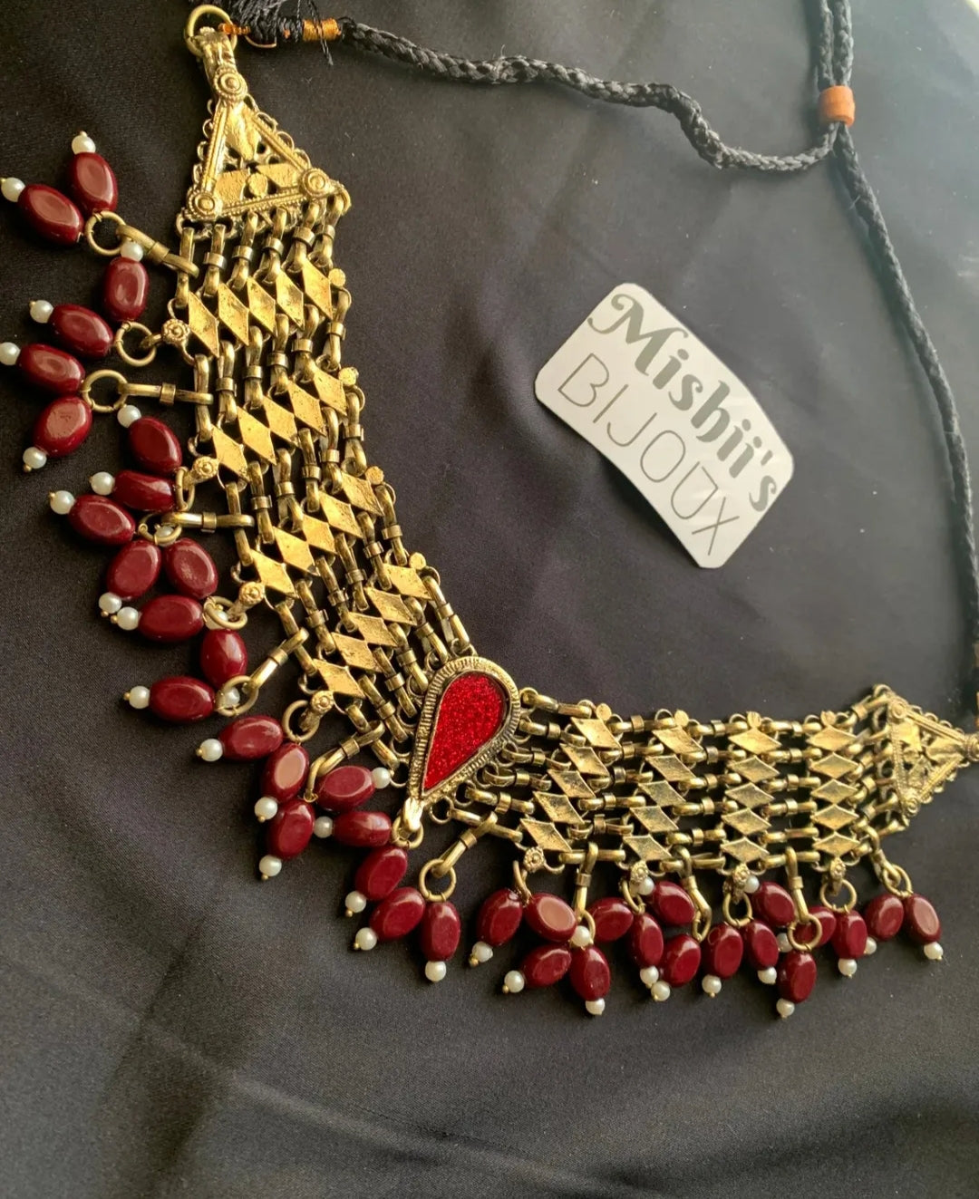 Kuchi Maroon Choker KR-315