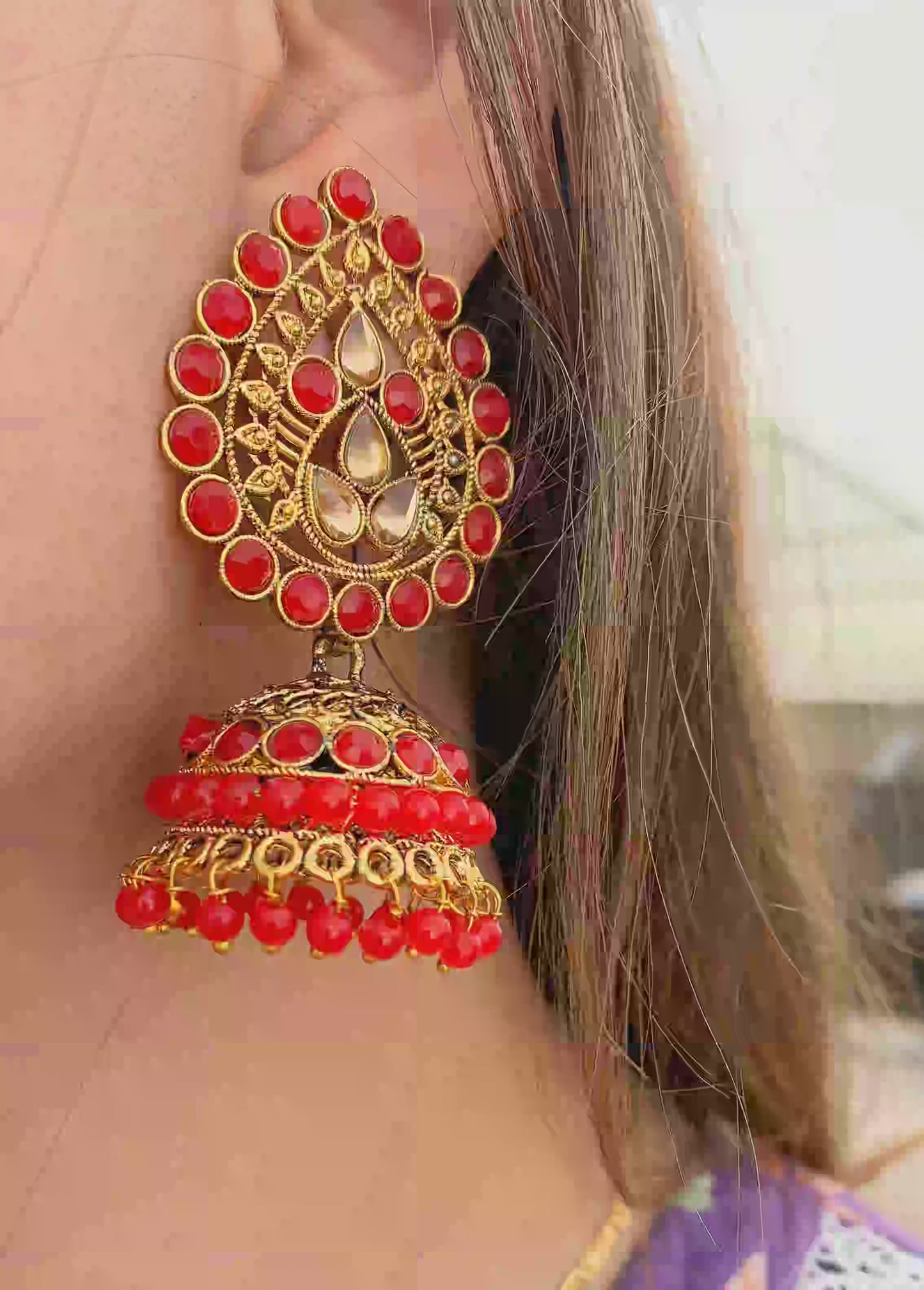 Earrings Beaded Red ER-608