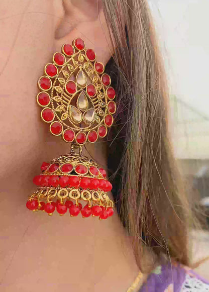 Earrings Beaded Red ER-608