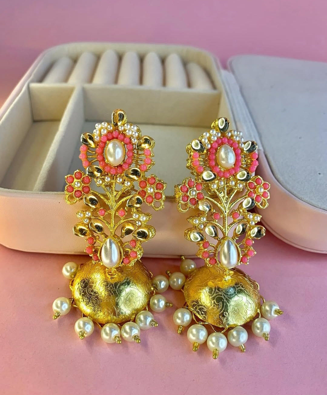 Pink Meena Jhumke